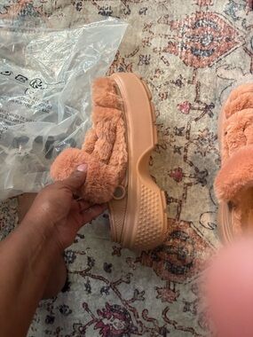 CROCS Faux-Fur Platform Clog in Peach